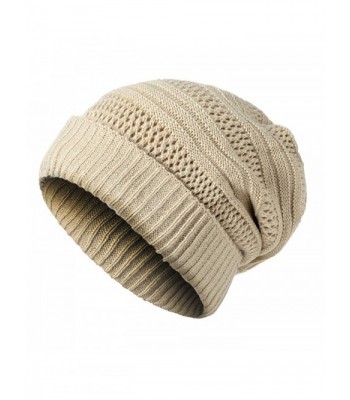 JAKY Global Unisex Oversized Cable Knit Slouchy Beanie Warm Thick Winter Hats Skull Cap - Beige - CJ186NEG5G2