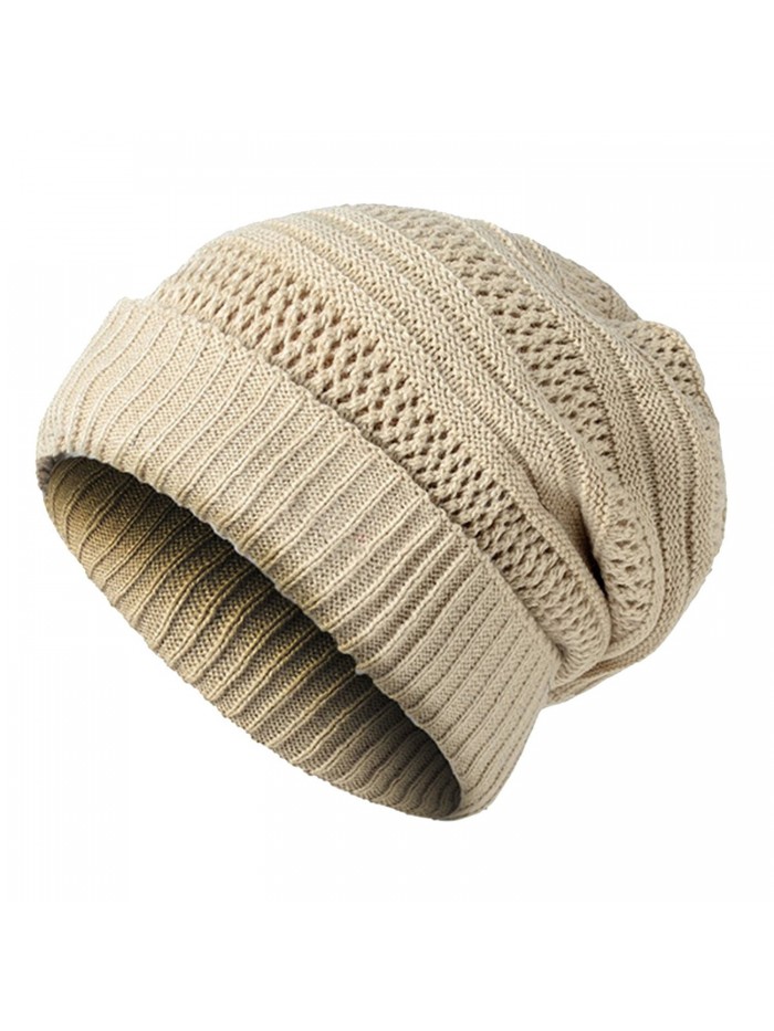 JAKY Global Unisex Oversized Cable Knit Slouchy Beanie Warm Thick Winter Hats Skull Cap - Beige - CJ186NEG5G2