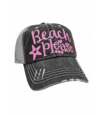 Women's Beach Please Distressed Bling Baseball Cap - Grey/Pink ...