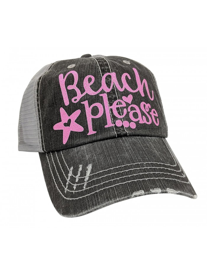 Loaded Lids Women's Beach Please Distressed Bling Baseball Cap - Grey/Pink - C21838WQXN0