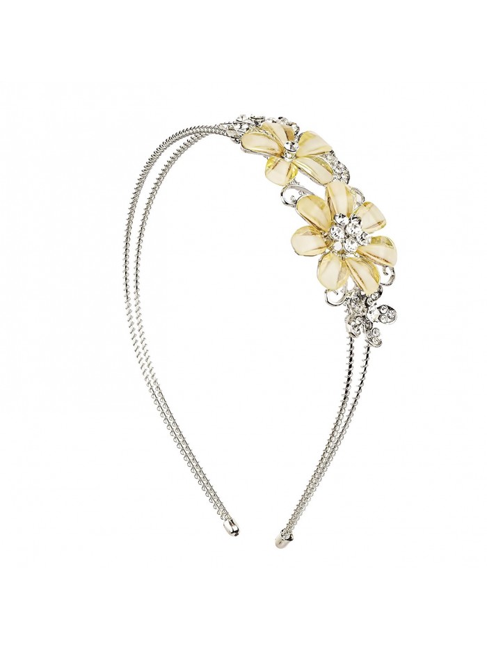 Lux Accessories Dual Floral Flower Pave imitation Pearl Bridal Bride Wedding Bridesmaid Stretch Metal Headband - CO127M2ZB8B