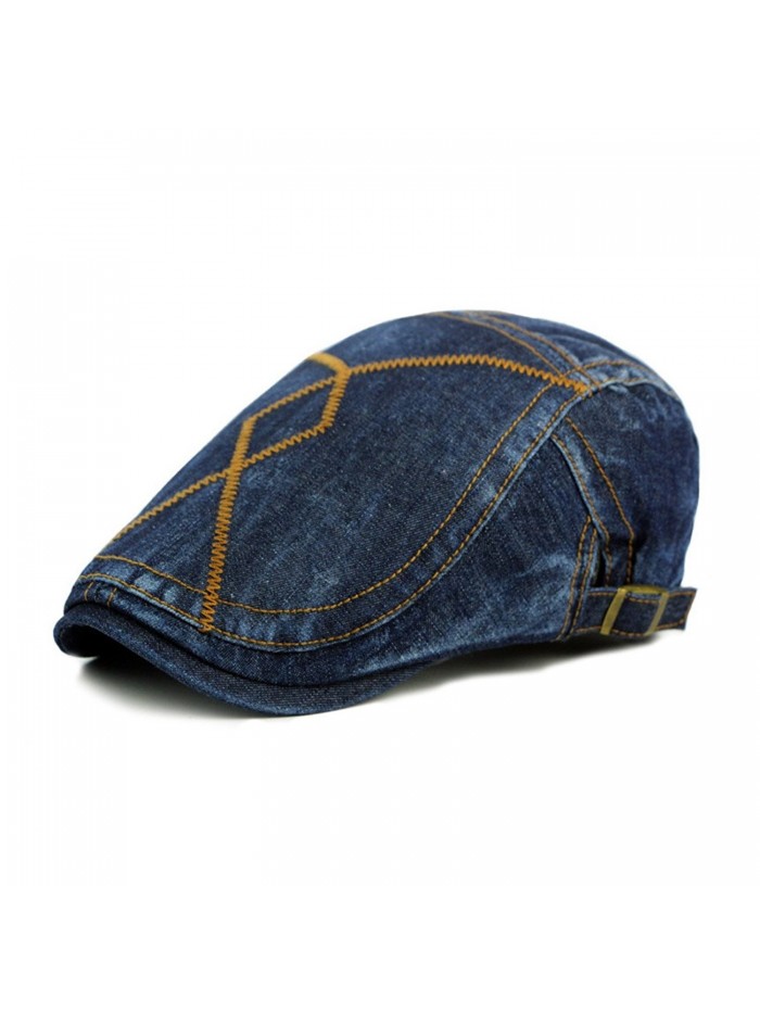 ZLS Men's Newsboy Denim Vintage Irish Ivy Cabbie Driving Caps Hats - Darkblue - C312O5LTGOR