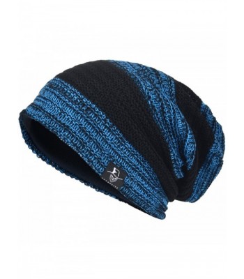 Men's Cool Cotton Beanie Slouch Skull Cap Long Baggy Hip-Hop Winter Summer Hat B305 - Retro-black&blue - C5185T7GR5W