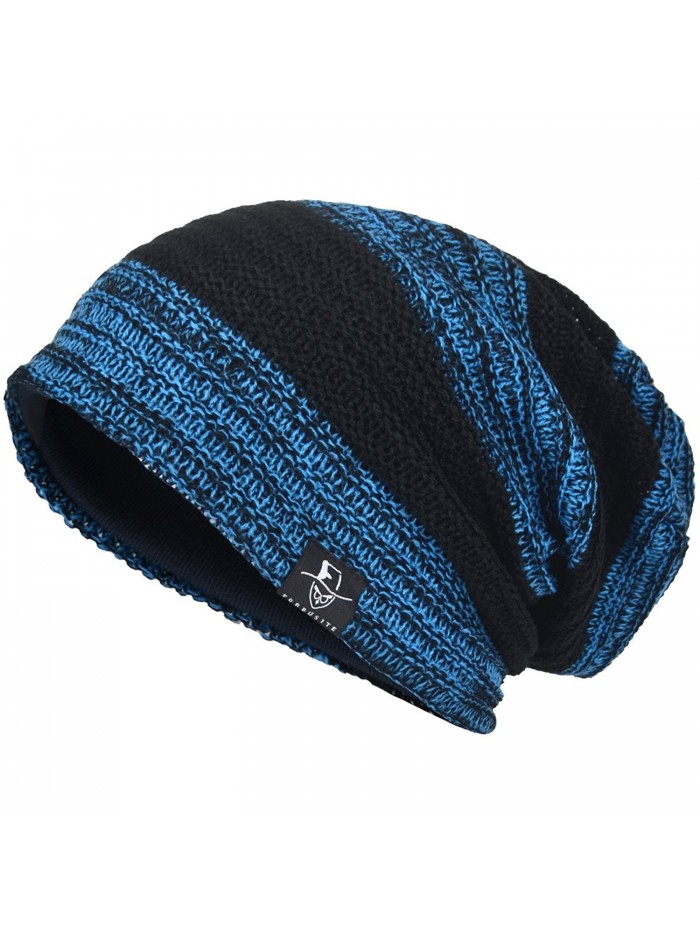 Men's Cool Cotton Beanie Slouch Skull Cap Long Baggy Hip-Hop Winter Summer Hat B305 - Retro-black&blue - C5185T7GR5W