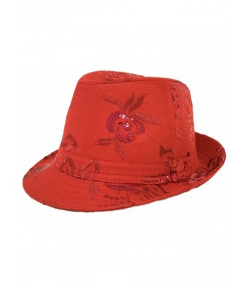 Sequin Floral Fedora / Red / Red Hat Ladies - C1113X3JC3J