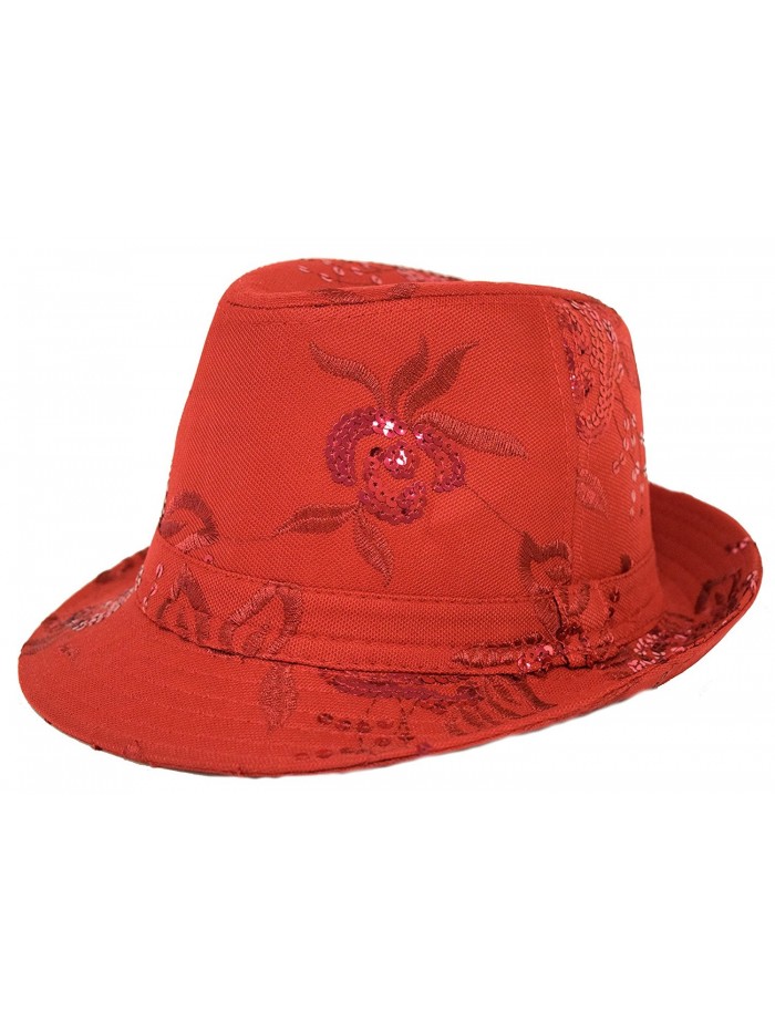 Sequin Floral Fedora / Red / Red Hat Ladies - C1113X3JC3J