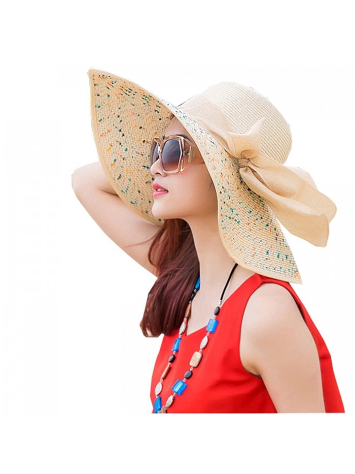 Women's Foldable Wide-brimmed Beach Hat Summer Sun Beach Hat - Beige - CL180DNK3C3