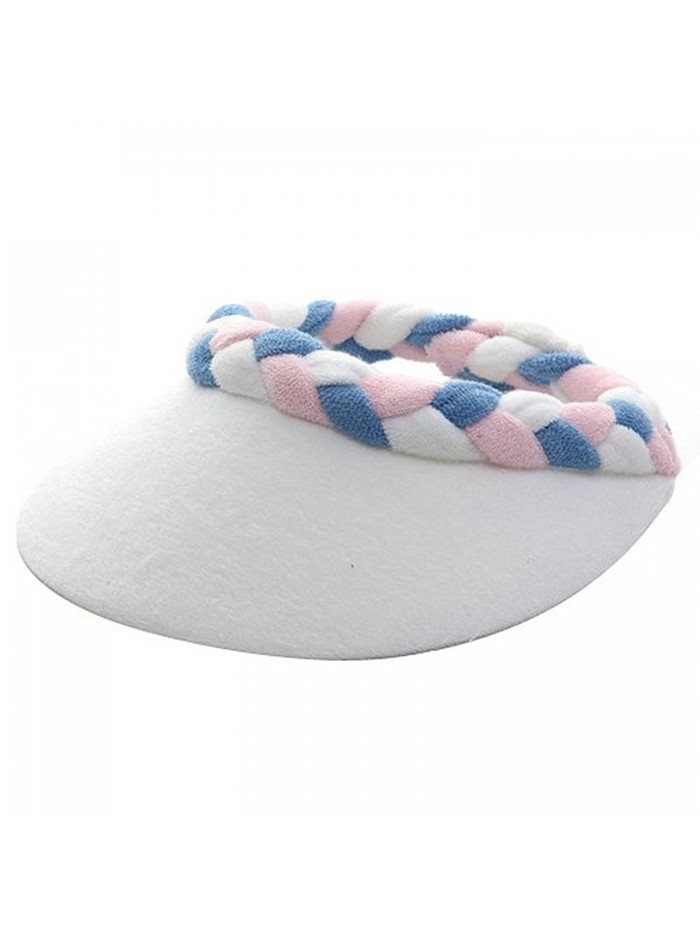 Ladies Terry Cloth Visor - Pink White Blue - C0114F2QYEH