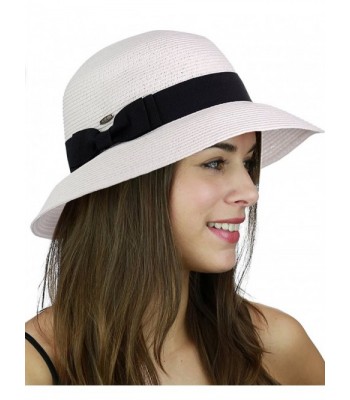 C.C Women's Paper Woven Cloche Bucket Hat with Color Bow Band - White - CW17Z2OK2UO