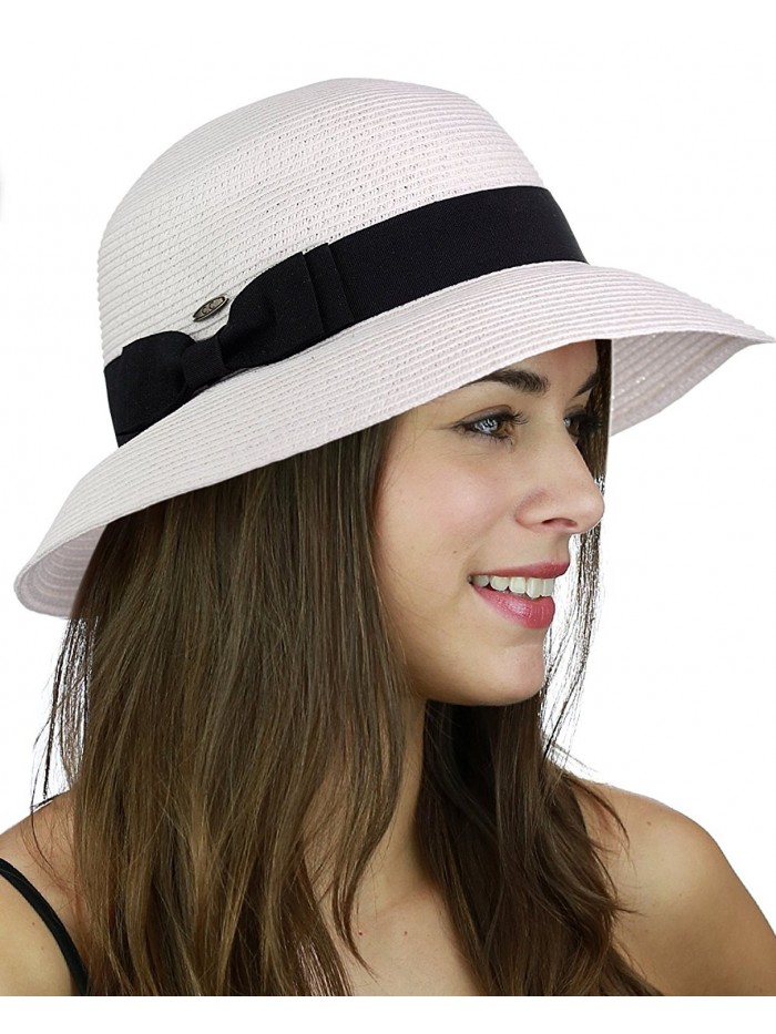 C.C Women's Paper Woven Cloche Bucket Hat with Color Bow Band - White - CW17Z2OK2UO