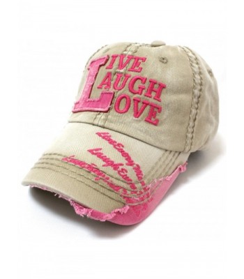 Khaki Vintage Cap w/Barbie Pink Live Laugh Love Patch Embroidery Details - CY185W4Y4ZR