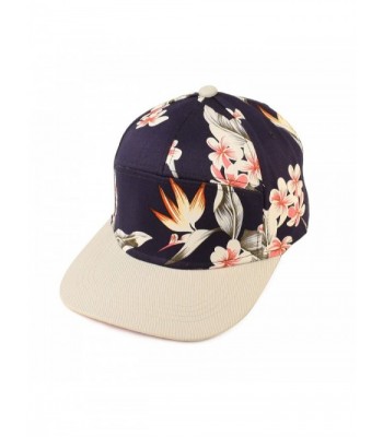 Men's Summer Cool Cotton Aruba Floral 7 Panel Snapback Cadet Cap Hat Hats - Navy - CI11WLKXQ7N
