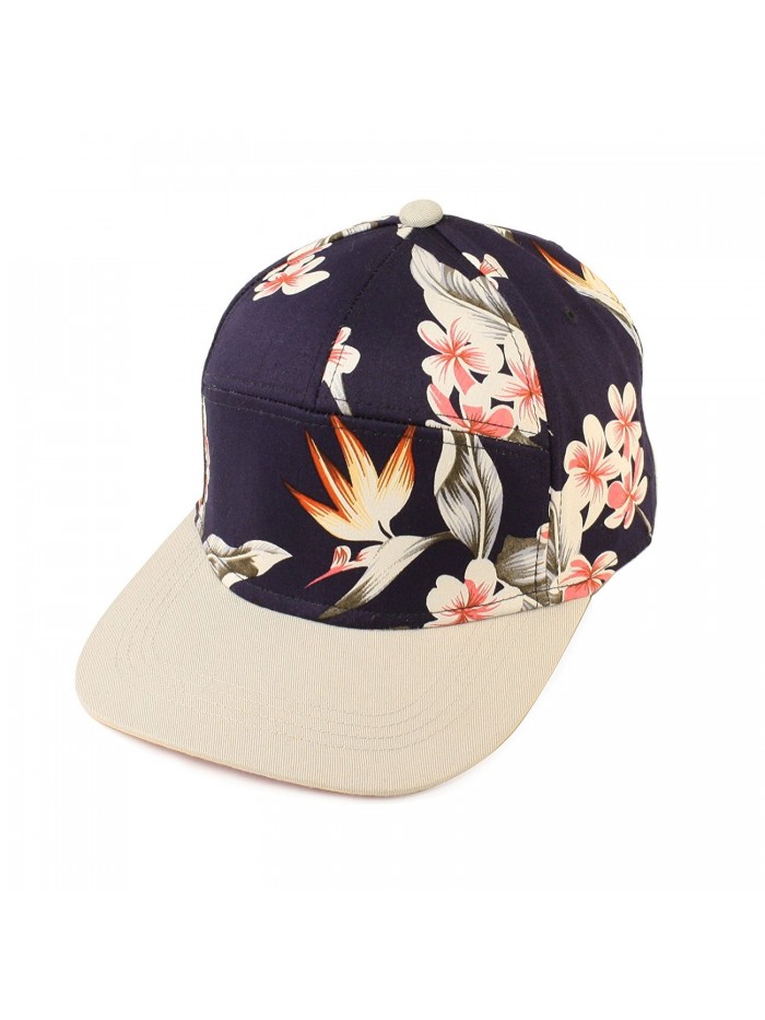 Men's Summer Cool Cotton Aruba Floral 7 Panel Snapback Cadet Cap Hat Hats - Navy - CI11WLKXQ7N