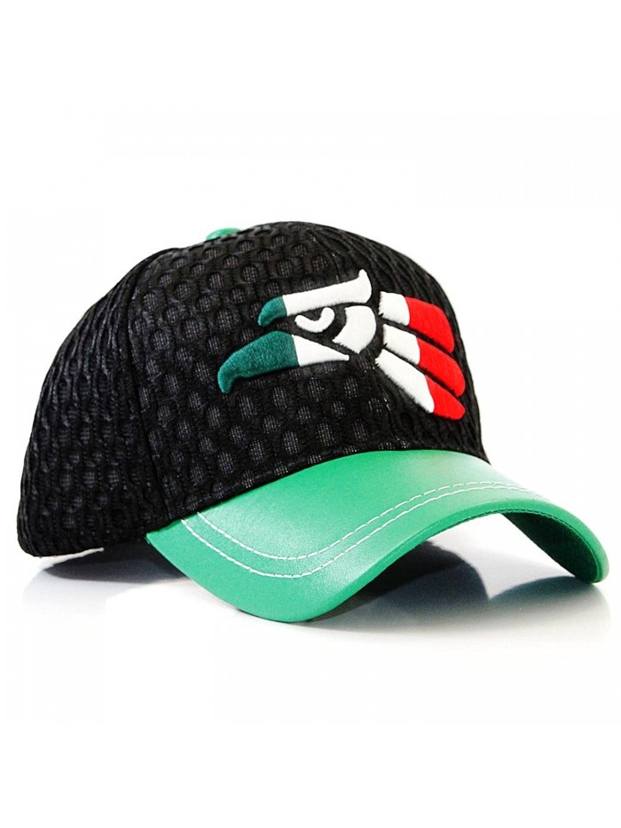 Mexico Flag Eagle Symbol 3D Embroidered Mesh Velcro Adjustable Baseball Cap Hat - Black - CF12I8AKDSD