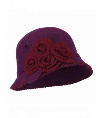 4 Flower Decoration Women's Wool Felt Cloche - Wine - CP11P5I5W0H