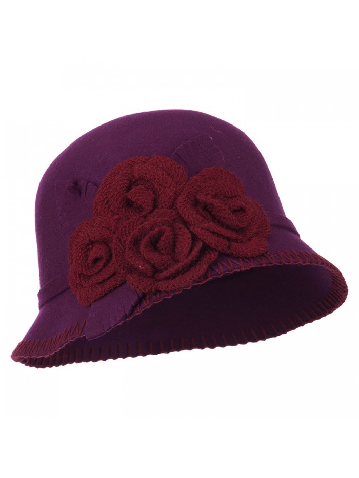 4 Flower Decoration Women's Wool Felt Cloche - Wine - CP11P5I5W0H