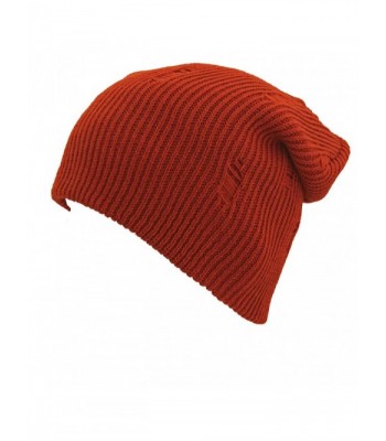 Frayed Torn Vintage Style Long Slouch Beanie - Orange - CH1283MZJCR