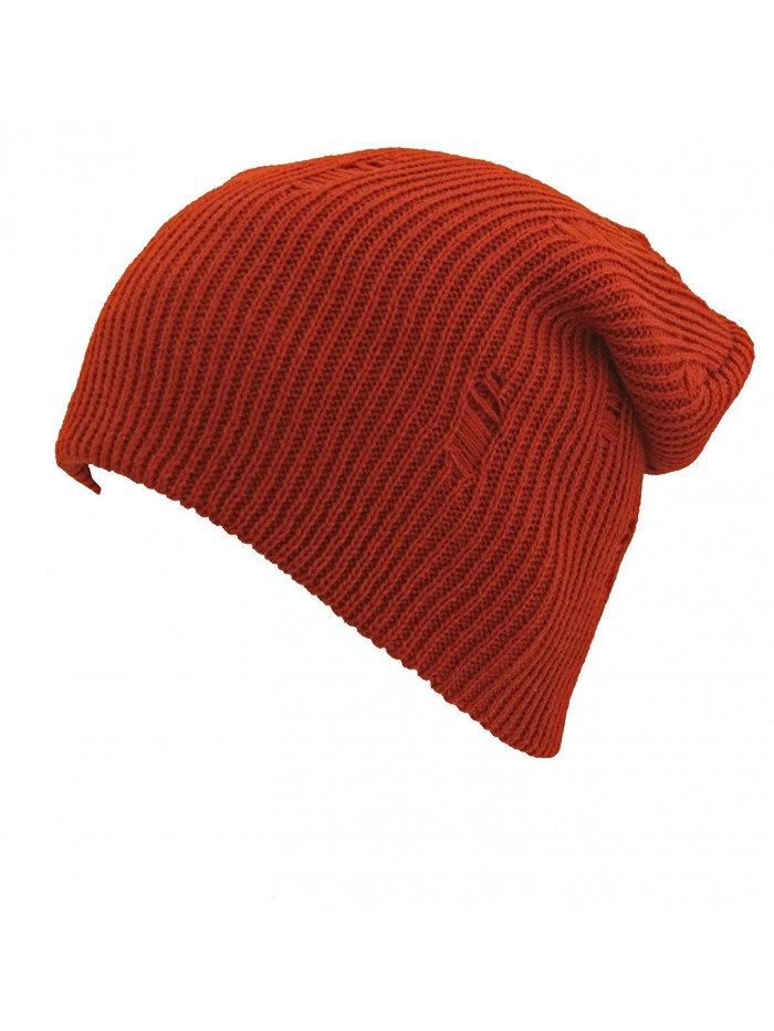 Frayed Torn Vintage Style Long Slouch Beanie - Orange - CH1283MZJCR