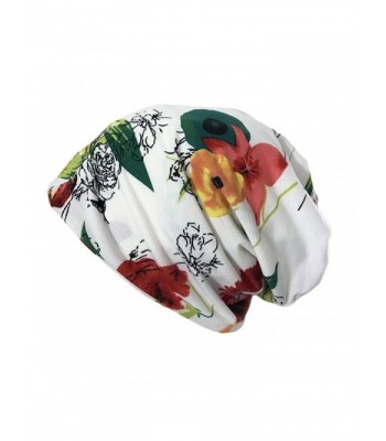 Qiabao Women's Floral Printed Chemo Cap Hat Slouchy Beanie - White/Red - C117AZ8Y5EA