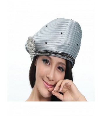 June's Young Girl Church Hat Satin Hat Formal Dress Beret Brimless Stones - Silver Grey - CB11I09NV5V