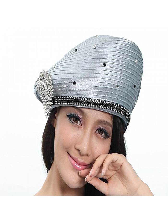 June's Young Girl Church Hat Satin Hat Formal Dress Beret Brimless Stones - Silver Grey - CB11I09NV5V