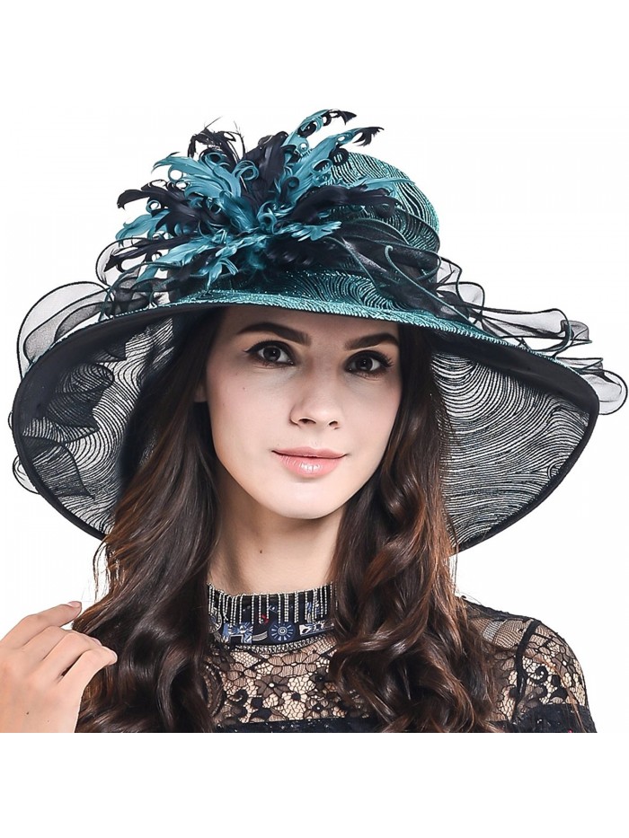 HISSHE Women Feather Kentucky Derby Tea Party Baptism Church Dress Hat S041-A - Green - C017XW8QOGU