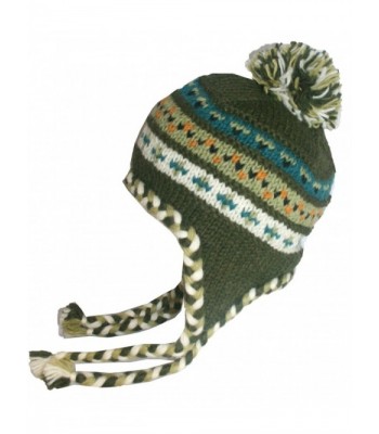 1401 Unisex Crochet Wool Agan Traders Knit Wool Hat OR Mitten OR Folding Mitten - Hat - Green - CN12NRUOXWM