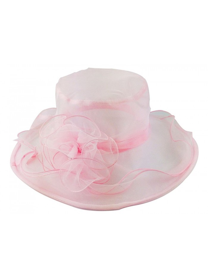 Nanxson TM Ladies Sun Hat Church Wide Brim Vintage Tea Party Wedding Flower Derby Cap - Pink - CW17YX6EXIC