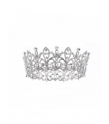 FF Silver Full Round Wedding Crown for Brides Women Birthday Crown - CQ17YKEOR32