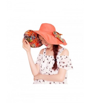 Wicky LS Women's Sun Hat Large Wide Brim Beach Visor Hat Foldable Beach Cap - Orange - CD12F4S0IF1