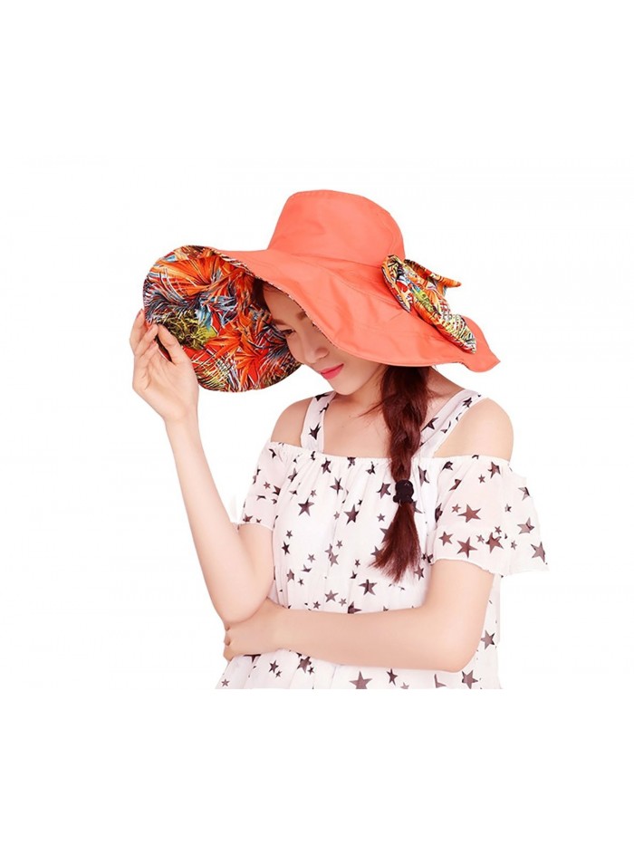 Wicky LS Women's Sun Hat Large Wide Brim Beach Visor Hat Foldable Beach Cap - Orange - CD12F4S0IF1