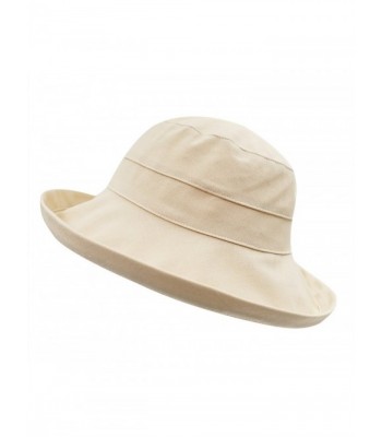 Connectyle Women's Summer Wide Brim Cotton Bucket Sun Hat With Inner Drawstring - Khaki - CN182ZM7U72