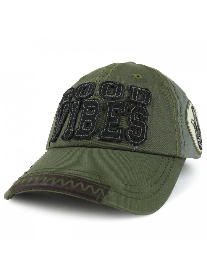 Trendy Apparel Shop Good Vibes 3D Letter Embroidered Two Tone Unstructured Baseball Cap - Olive - CO1879258CY