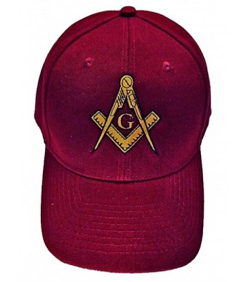 Mason Hat Maroon Embroidered Masonic Lodge Baseball Cap - CF11DJ3BJP7
