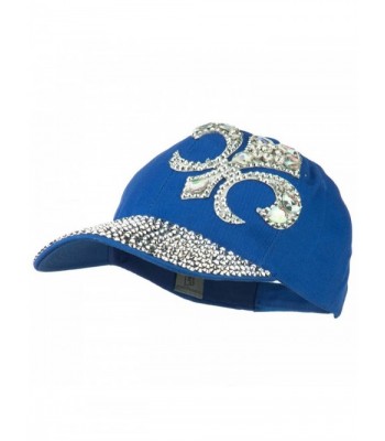 Fleur De Lis Rhinestone Jeweled Baseball Cap - Blue - CR11V0OHYYH