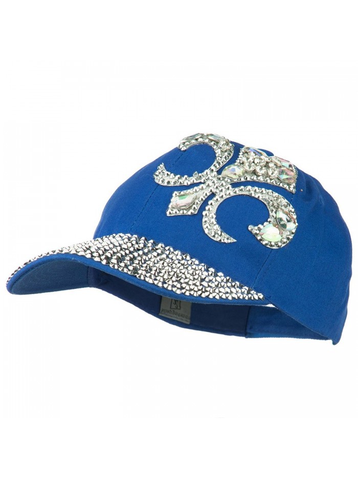 Fleur De Lis Rhinestone Jeweled Baseball Cap - Blue - CR11V0OHYYH
