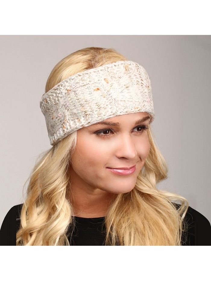 Women's Winter Fleece Lined Cable Knitted Headband Ear Warmer - White ...