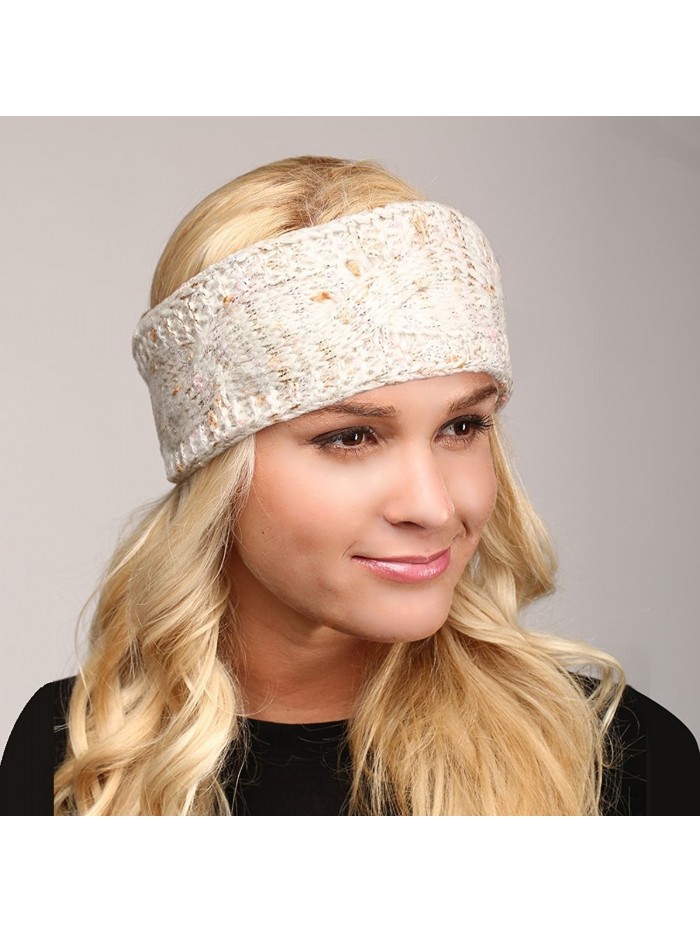 Women's Winter Fleece Lined Cable Knitted Headband Ear Warmer White