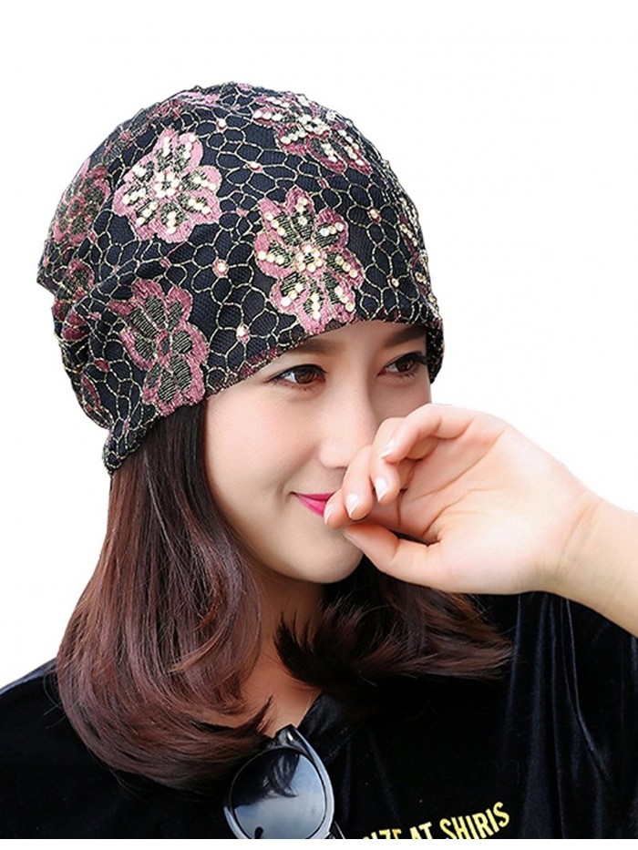 Lujuny Lace Beanie Caps - Women Hats For Cancer Chemo Patients- hairloss- Outdoor - Flower Pink - CA185QOSLGD