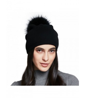 YINONIY Women's Winter Cotton Knitted Beanie Cap With Pom Pom - Black - C3185GZD7UL