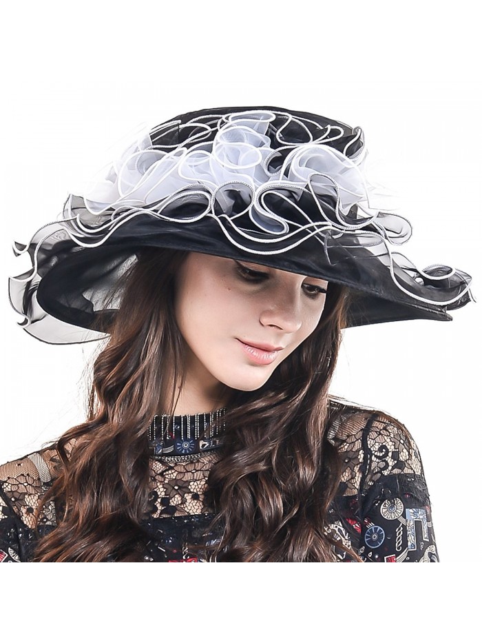 Kentucky Derby Church Dress Wedding Floral Tea Party Hat S021-A - Black&white - CZ12OBLD9P6