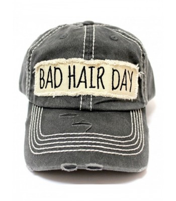 Black "BAD HAIR DAY" Embroidery Patch on Distressed Vintage Cap w/ "BAD HAIR DAY" BACK - C317YK0MDL3