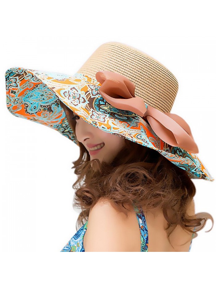 Beach Hats for Women Floppy-Wide Brim Foldable Straw Sun Hat - Khaki - CK12EJV9GF7