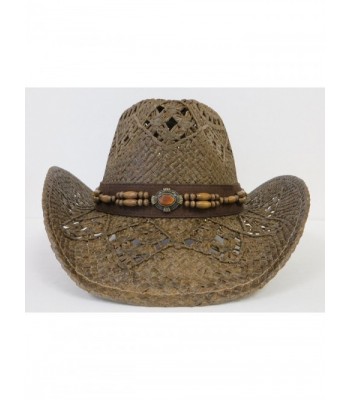 Western Hat / Amber Stone Look with Wood Beads / Brown - CB11DVHHK77