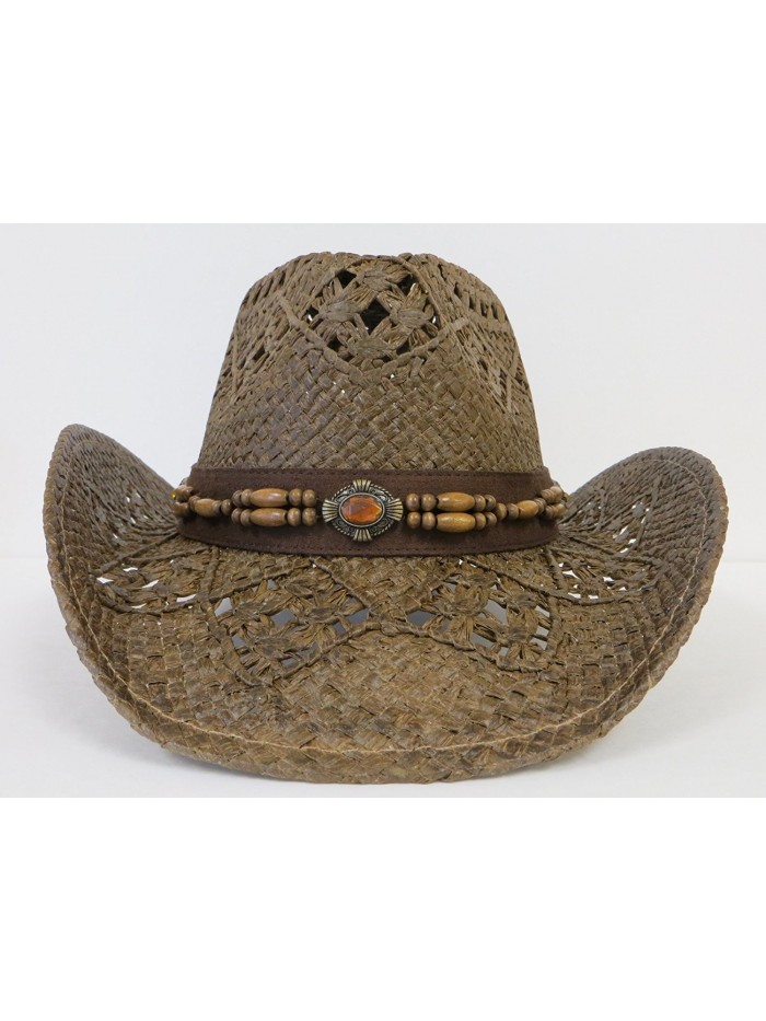 Western Hat / Amber Stone Look with Wood Beads / Brown - CB11DVHHK77