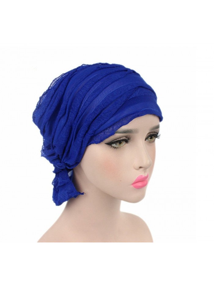 Chemo Cancer Head Scarf Hat Cap Ethnic Cloth Turban Headwear Women's Ruffle Beanie Scarf - Blue - CG1822ZYDXG