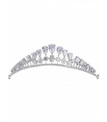 EVER FAITH Silver-Tone Cubic Zirconia Princess Style Tear Drop Crown Head Band Tiara Clear - CY128UPX4QF