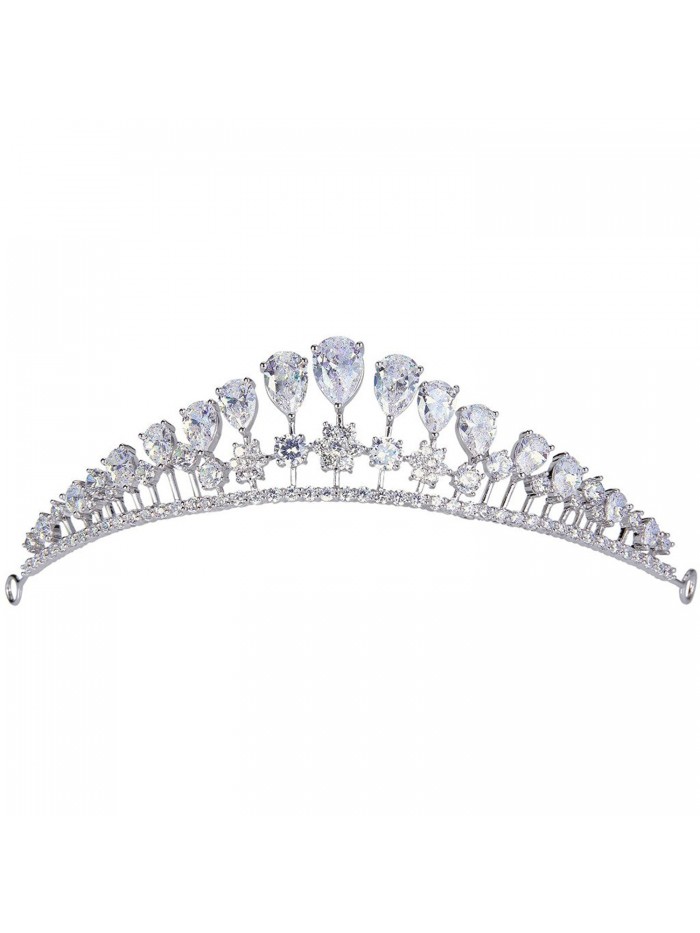 EVER FAITH Silver-Tone Cubic Zirconia Princess Style Tear Drop Crown Head Band Tiara Clear - CY128UPX4QF