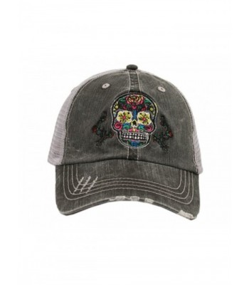 Katydid KDC-TC-147 Gray Sugar Skull Trucker Hat - CP12LQ4TTXJ