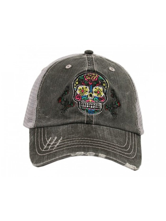 Katydid KDC-TC-147 Gray Sugar Skull Trucker Hat - CP12LQ4TTXJ